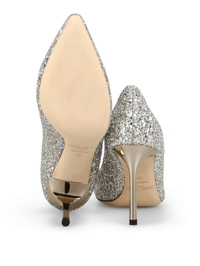 Shop Jimmy Choo Romy 85 Glitter Pumps In White Gold