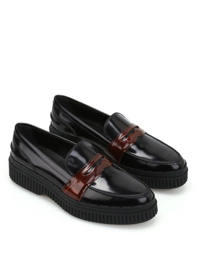 Shop Tod's Pointy Loafers With Brown Penny Bar In Black
