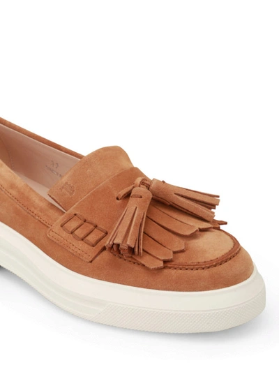 Shop Tod's Suede Sporty Loafers With Tassels In Light Brown
