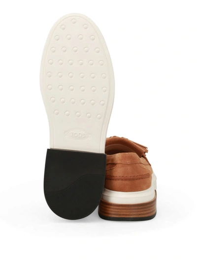 Shop Tod's Suede Sporty Loafers With Tassels In Light Brown
