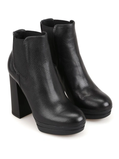 Shop Hogan H391 Black Grained Leather Ankle Boots