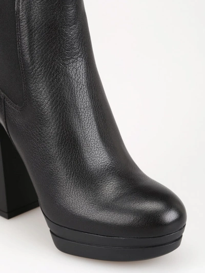 Shop Hogan H391 Black Grained Leather Ankle Boots