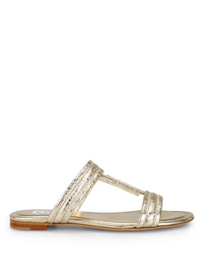 Shop Tod's Metallic Leather Double T Sandals In Gold