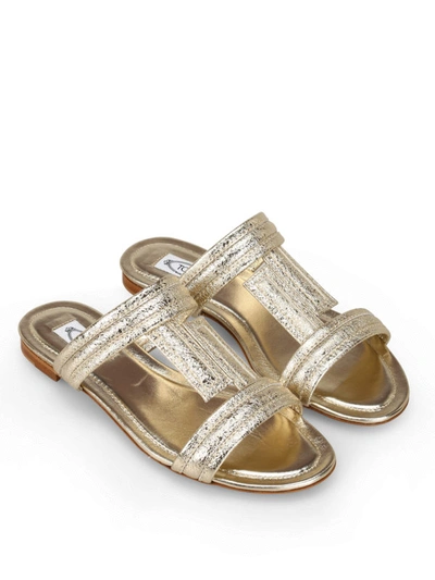 Shop Tod's Metallic Leather Double T Sandals In Gold