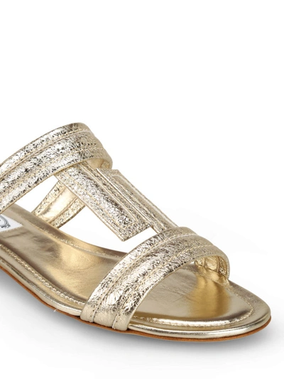 Shop Tod's Metallic Leather Double T Sandals In Gold