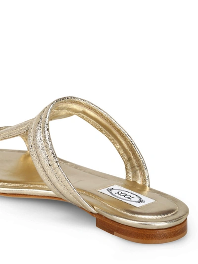 Shop Tod's Metallic Leather Double T Sandals In Gold