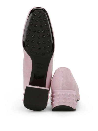 Shop Tod's Structured Heel Pink Suede Pumps