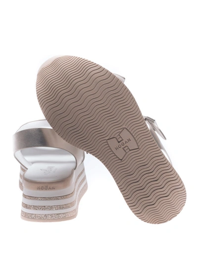 Shop Hogan Maxi H222 Laminated Leather Sandals In Metallic