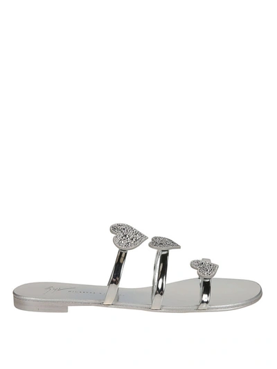 Shop Giuseppe Zanotti Anya Love Silver Flat Sandals