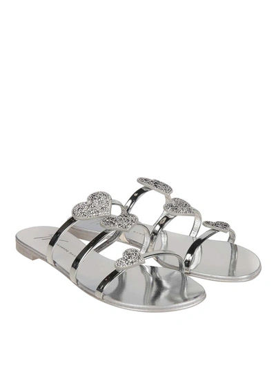 Shop Giuseppe Zanotti Anya Love Silver Flat Sandals