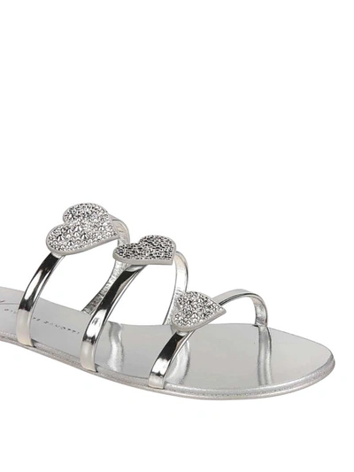 Shop Giuseppe Zanotti Anya Love Silver Flat Sandals