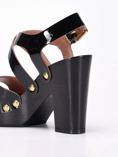 Shop L'autre Chose Wood Heel Patent Leather Sandals In Black