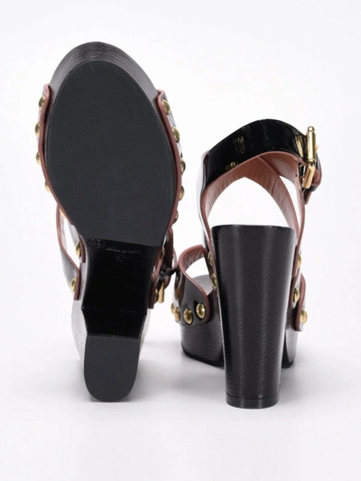 Shop L'autre Chose Wood Heel Patent Leather Sandals In Black
