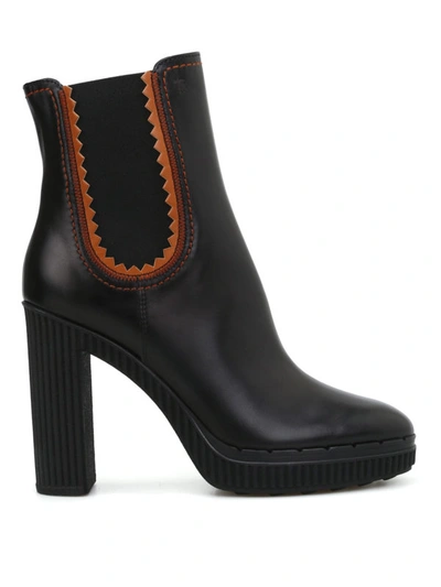 Shop Tod's High Heeled Black Leather Booties