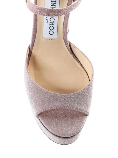 Shop Jimmy Choo Peachy Light Pink Glitter Platform Sandals