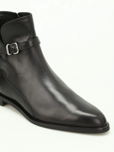 Shop Tod's Buckled Leather Pointy Ankle Boots In Black