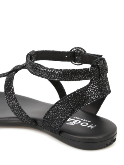 Shop Hogan Valencia Shiny Suede Thong Sandals In Black