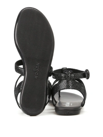 Shop Hogan Valencia Shiny Suede Thong Sandals In Black