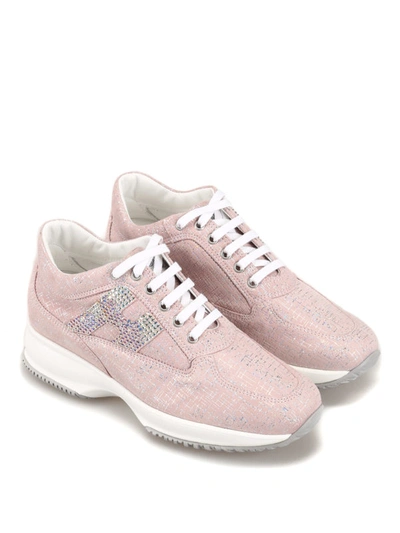 Shop Hogan Interactive Crystal H Shiny Suede Sneakers In Pink