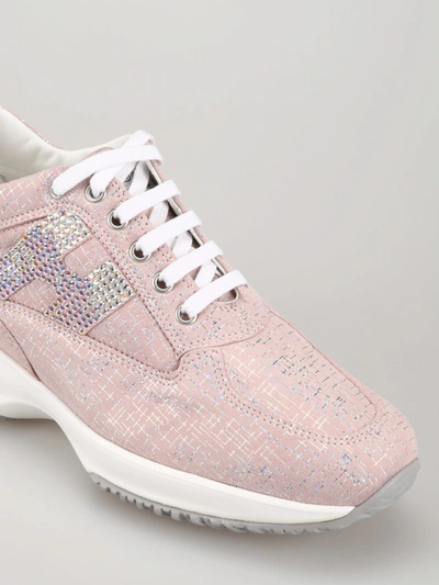 Shop Hogan Interactive Crystal H Shiny Suede Sneakers In Pink