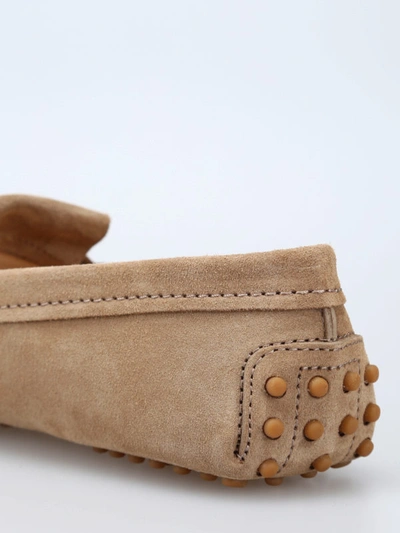 Shop Tod's Suede Loafers With Fringes In Dark Beige