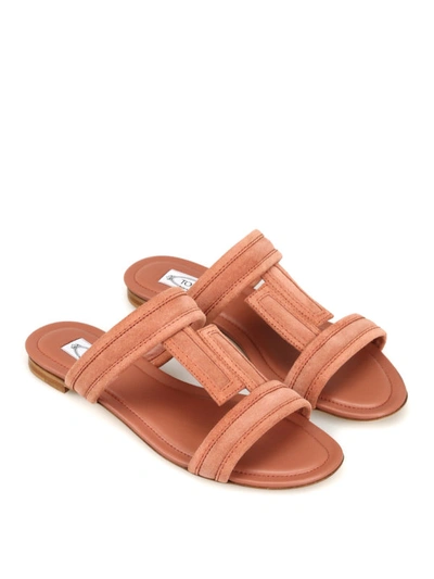 Shop Tod's Pink Suede Leather Double T Sandals