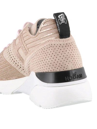 Shop Hogan Active One Suede And Glitter Pink Sneakers In Light Pink