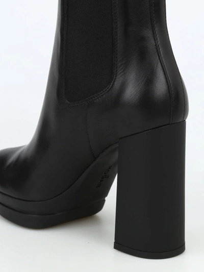 Shop Hogan H391 Leather Platform Ankle Boots In Black