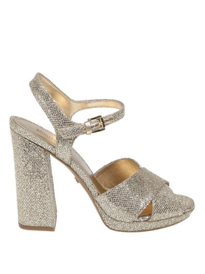 Shop Michael Kors Alexia Glitter Platform Sandals In Gold