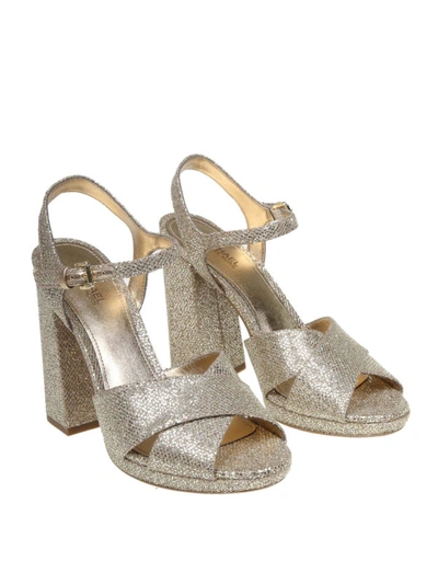 Shop Michael Kors Alexia Glitter Platform Sandals In Gold