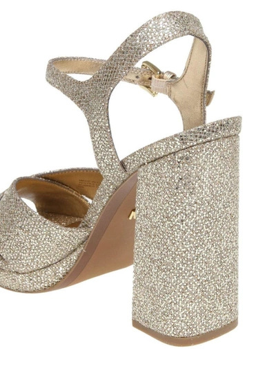 Shop Michael Kors Alexia Glitter Platform Sandals In Gold