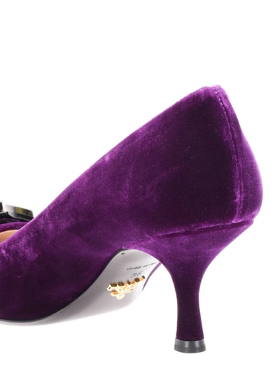Shop Prada Jewel Velvet Pumps In Dark Purple