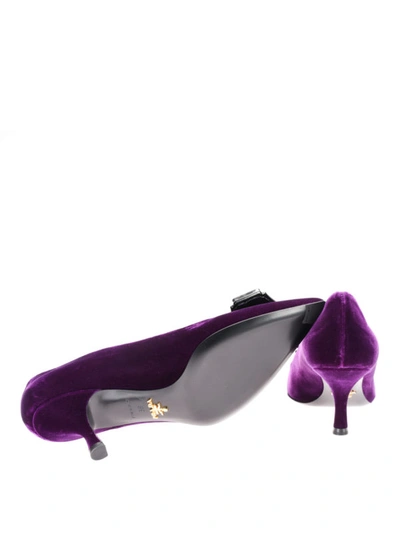 Shop Prada Jewel Velvet Pumps In Dark Purple