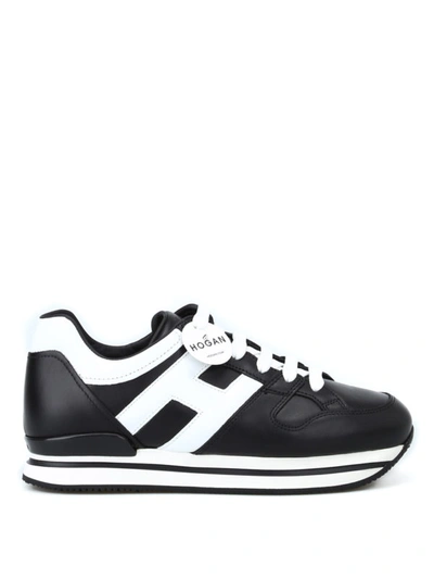 Shop Hogan H222 Black And White Leather Sneakers