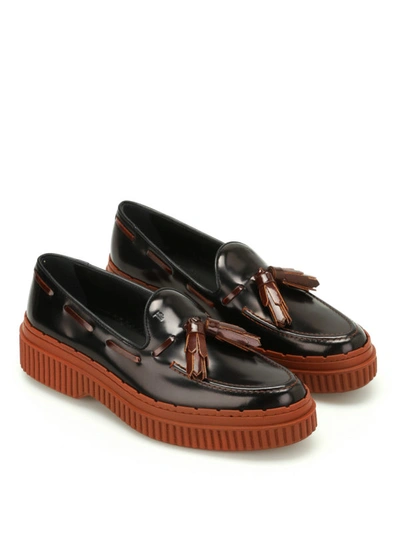 Shop Tod's Two-tone Leather Tassel Loafers In Black