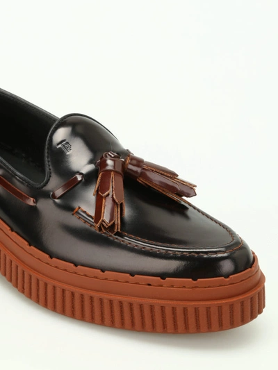 Shop Tod's Two-tone Leather Tassel Loafers In Black