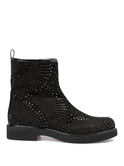 Shop Loriblu All-over Crystal Embellished Suede Booties In Black