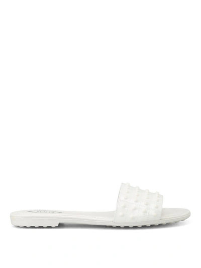 Shop Tod's Patent Leather Pebbled Slippers In White