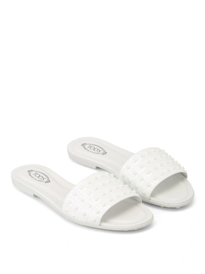 Shop Tod's Patent Leather Pebbled Slippers In White