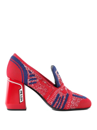 Shop Prada Jacquard Knitted Loafer Pumps In Red