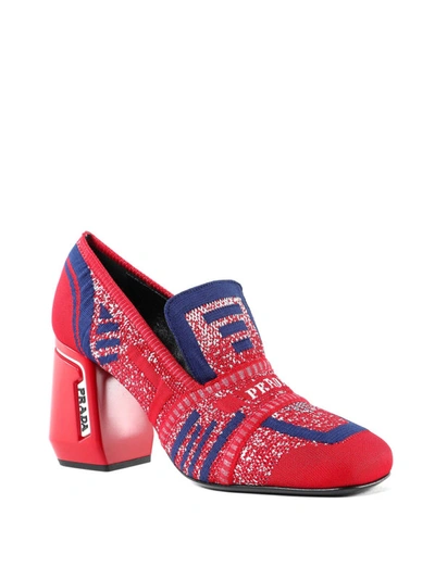 Shop Prada Jacquard Knitted Loafer Pumps In Red