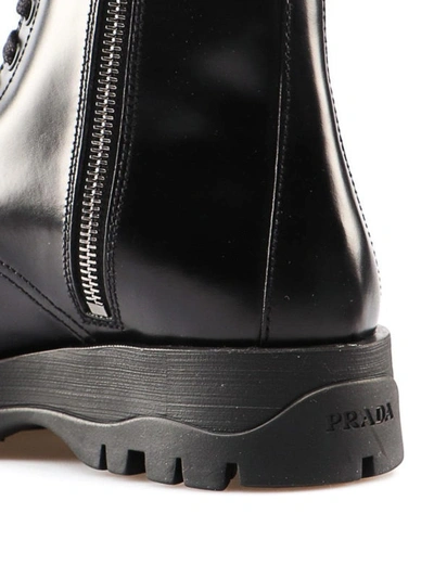 Shop Prada Logo Detailed Black Leather Ankle Boots