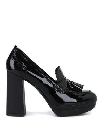Shop Hogan Patent Leather Loafer Style Pumps In Black