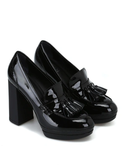 Shop Hogan Patent Leather Loafer Style Pumps In Black