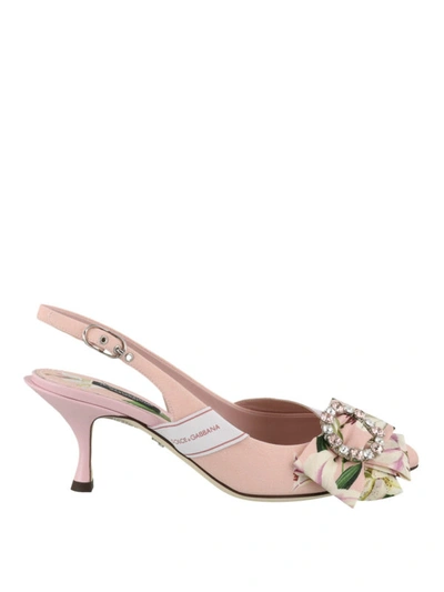 Shop Dolce & Gabbana Lory Jewel Buckle Cady Slingbacks In Light Pink