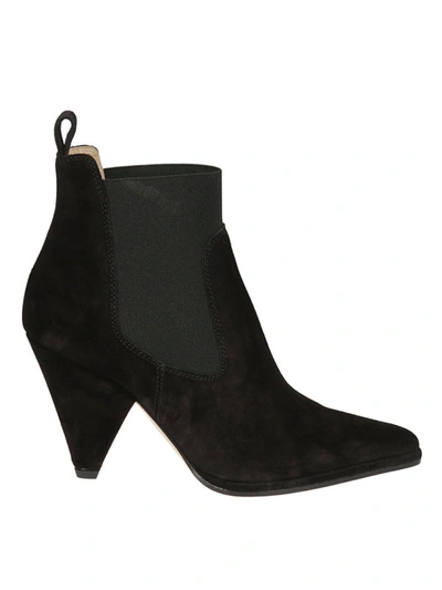 Shop Sergio Rossi Pointy Toe Detailed Suede Ankle Boots In Black