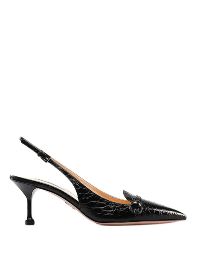 Shop Prada Croco Print Leather Slingbacks In Black