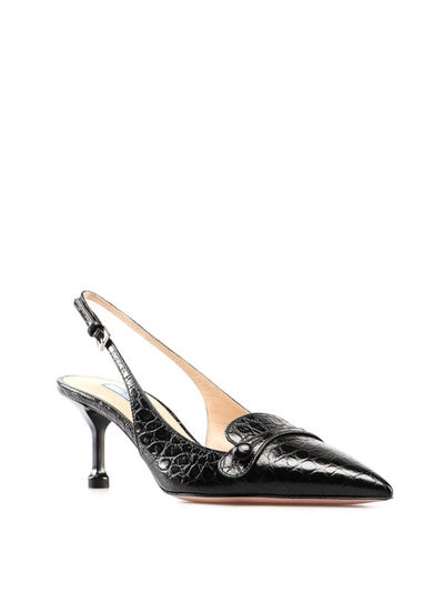 Shop Prada Croco Print Leather Slingbacks In Black