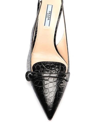 Shop Prada Croco Print Leather Slingbacks In Black