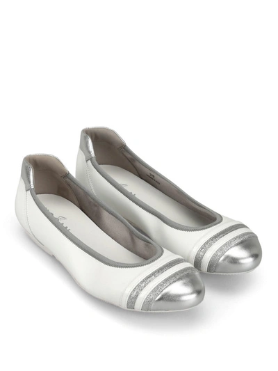 Shop Hogan Wrap-h144 Leather Flats With Glitter Inserts In White